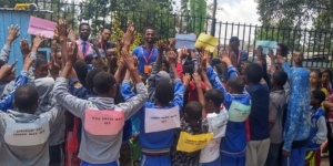 Children celebrating international day for street children at hope for justice with participants